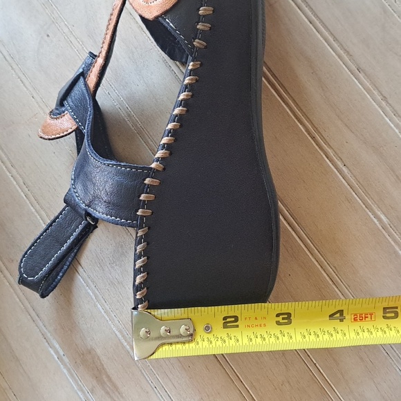 Spring Step Amuna Leather T-Strap Navy Floral Design Wedge Heel Comfy Sandals - Picture 11 of 12